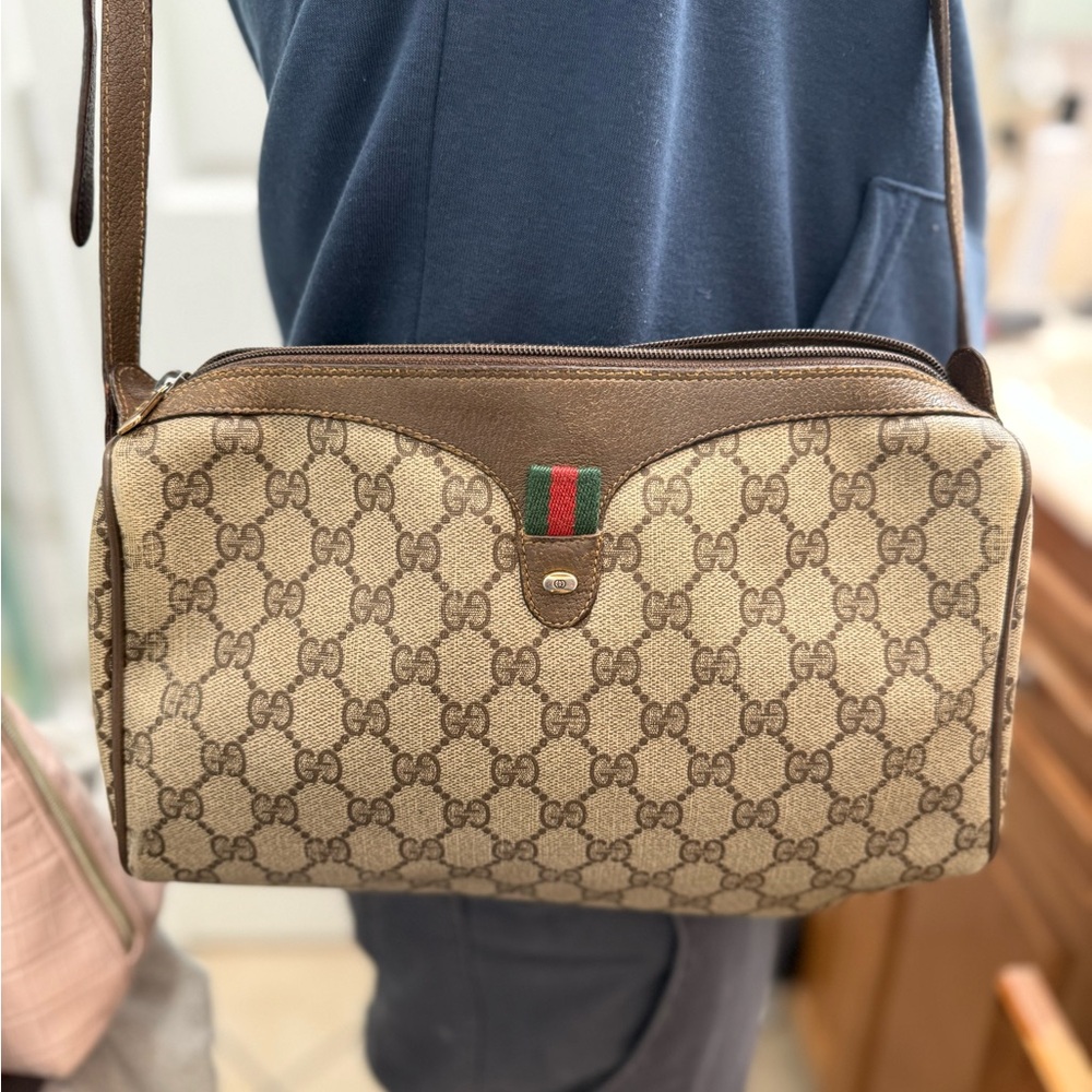 Gucci Beige and Brown Crossbody Bag with GG Pattern